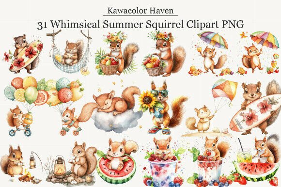 Download Whimsical Summer Squirrel Clipart PNG - Art Collection