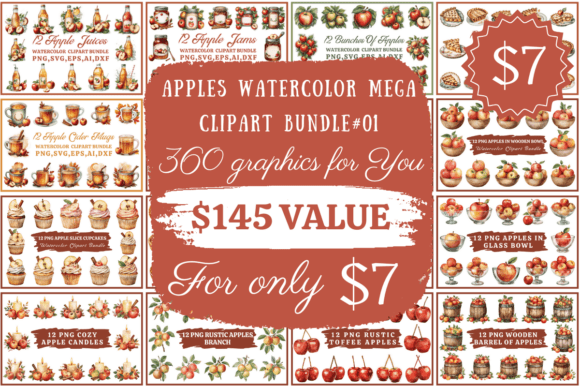 Download Apples Watercolor Mega Clipart Bundle #1 - Art Collection