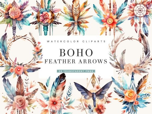 Download Watercolor Boho Feather Arrows Clipart - Art Collection