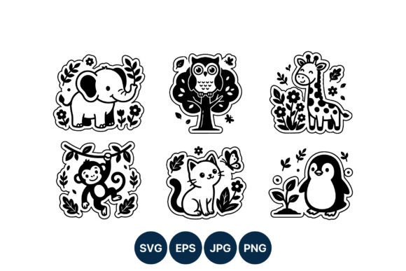 Download Cute Animal Line Art Stickers - Art Collection
