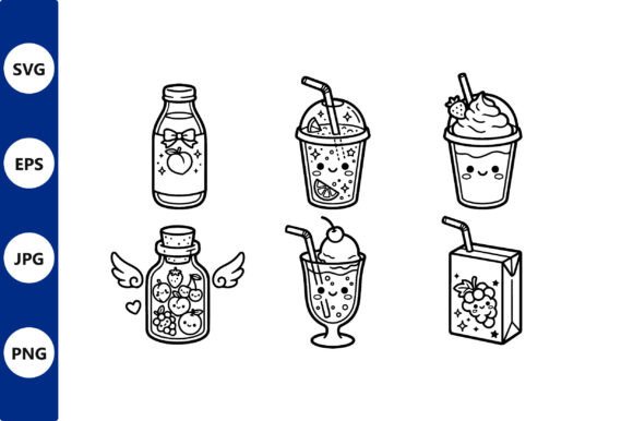 Download Cute Fruit Drink Characters Line Art - Art Collection