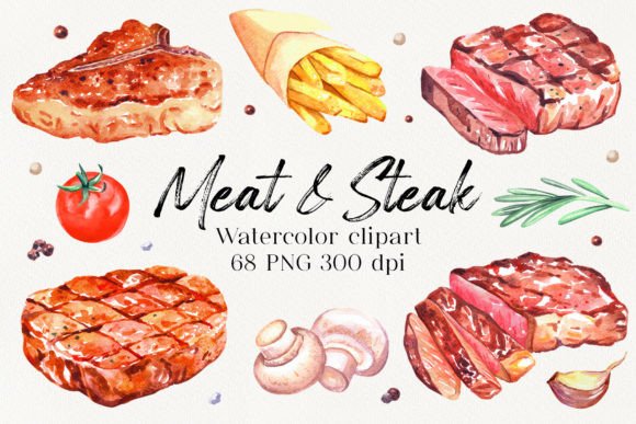 Download Smoke Meat. Watercolor Food Clipart PNG. - Art Collection