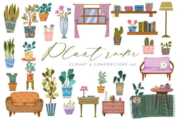 Download Houseplants Interior Decor Clipart Set - Art Collection