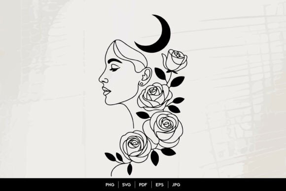 Download Moon Woman Rose Line Art - Art Collection
