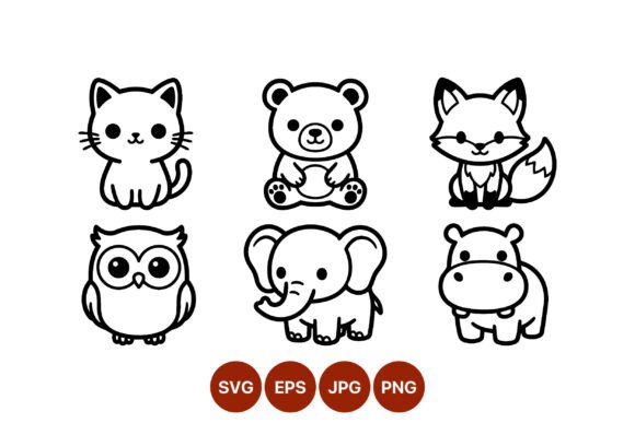 Download Cute Black and White Animal Line Art Set - Art Collection