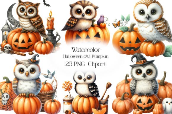 Download Watercolor Halloween Owl Pumpkin Clipart - Halloween Collection