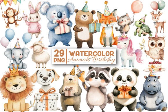 Download Watercolor Animals Birthday Clipart - Art Collection
