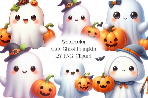 Download Watercolor Cute Ghost Pumpkin Clipart - Art Collection