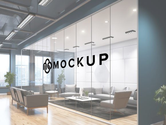 Download Office Glass Partition Wall Logo Mockup - Art Collection