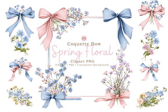 Download Coquette Bow &amp; Spring Floral Clipart PNG - Art Collection