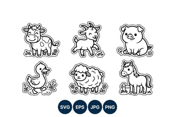 Download Cute Farm Animal Line Art Set - Art Collection