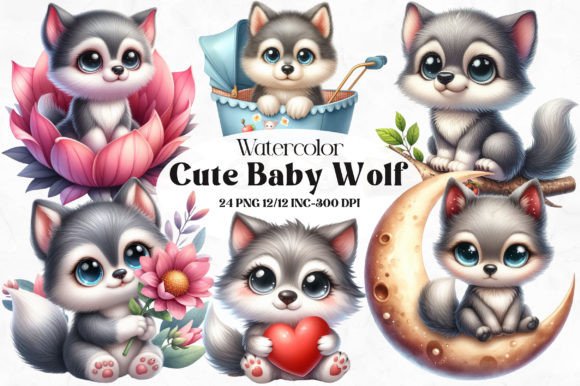 Download Watercolor Baby Wolf Clipart Bundle - Art Collection