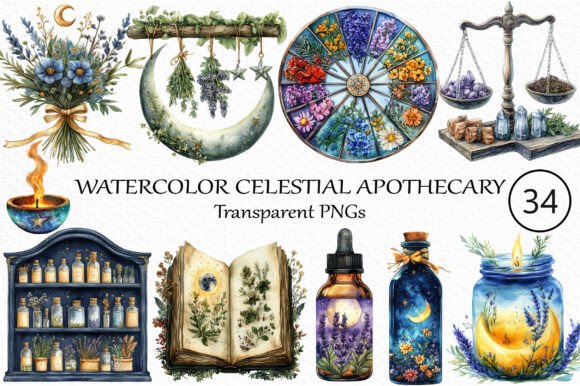 Download Watercolor Celestial Apothecary Clip Art - Art Collection
