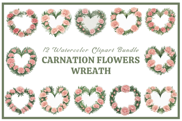 Download Carnation Wreath Watercolor Clipart Pack - Art Collection