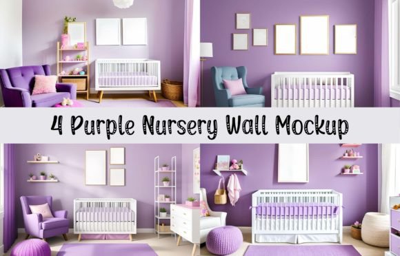 Download 4 Purple Wall Art Frames Nursery Mockup - Art Collection
