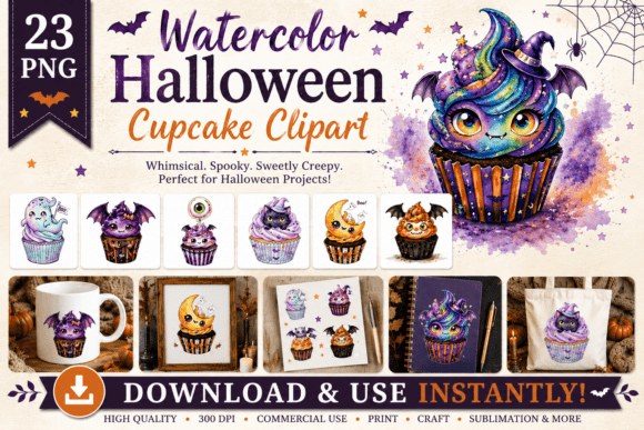 Download Watercolor Halloween Cupcake Clipart - Halloween Collection