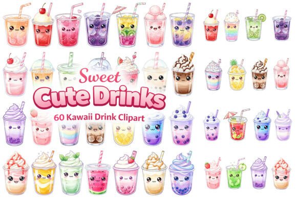 Download 60 Kawaii Boba Tea Clipart Bundle - Art Collection
