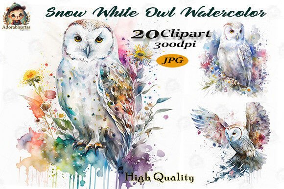 Download Snow White Owl Watercolor Clipart Set - Art Collection