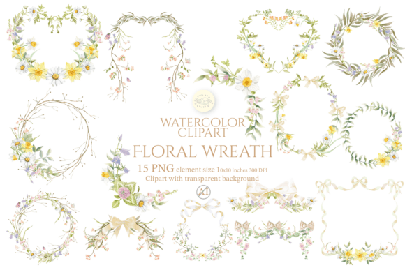 Download Watercolor Floral Wreath Clipart Set - Art Collection