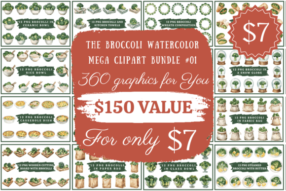 Download Broccoli Watercolor Mega Clipart Bundle - Art Collection