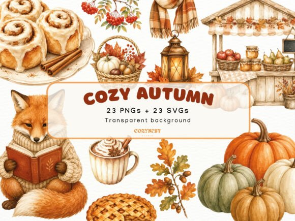 Download Cozy Autumn Watercolor Clipart, Fall PNG - Art Collection