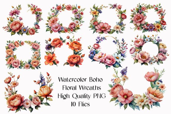 Download Watercolor Boho Floral Wreath Clipart - Art Collection