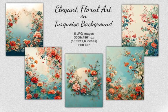 Download Elegant Floral Art on Turquoise Backgrou - Art Collection