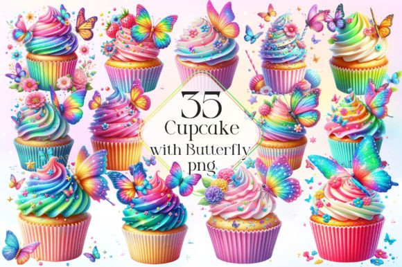 Download Watercolor Butterfly Cupcake Clipart - Art Collection