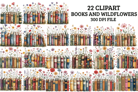 Download Books and Wildflowers Clipart Bundle PNG - Art Collection