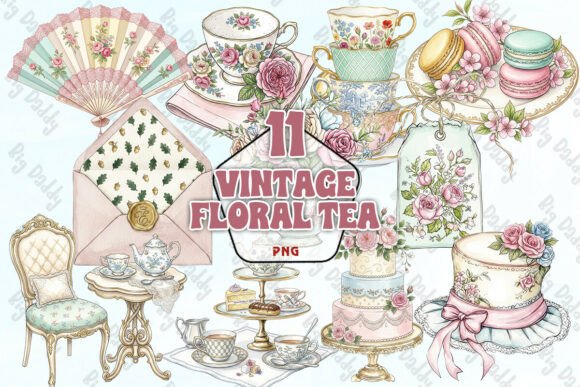 Download Vintage Floral Tea ClipArt PNG - Art Collection