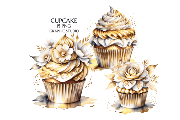 Download Gold Floral Cupcake Clipart - Art Collection