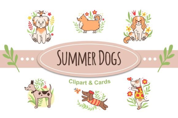Download Summer Dogs 6 Clipart Cards Sublimation - Art Collection
