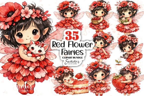 Download Watercolor Red Flower Fairies Clipart - Art Collection