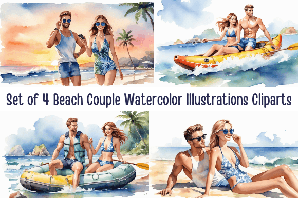 Download Beach Bliss Couple Clipart Set of 4 JPGs - Art Collection