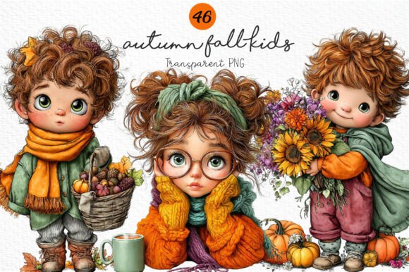Download Whimsical Autumn Fall Kids Clipart PNG - Art Collection