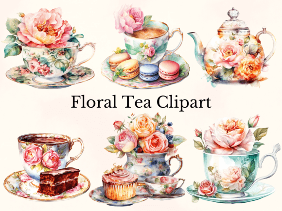 Download Watercolor Vintage Floral Tea Clipart - Art Collection