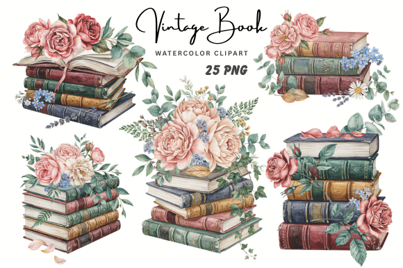 Download Vintage Book Clipart Bundle, Old Books - Art Collection