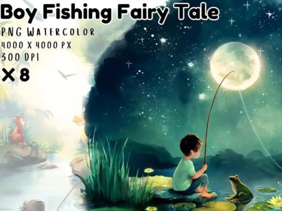 Download Watercolor Boy Fishing Clipart Image - Art Collection