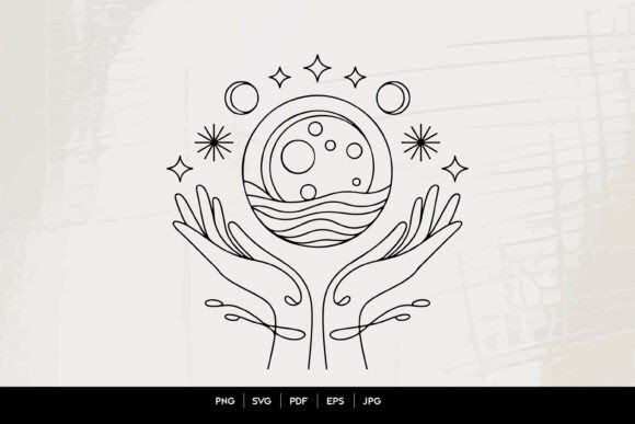 Download Celestial Hands Moon Line Art SVG - Art Collection