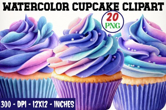 Download Watercolor Cupcake Clipart Png Bundle - Premium Bundle