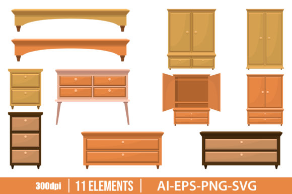 Download Retro Wooden Bedroom Furniture Clipart - Art Collection