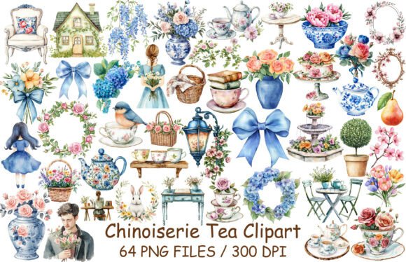 Download Watercolor Chinoiserie Tea Clipart - Art Collection