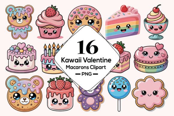 Download Kawaii Valentine Macarons Clipart, PNG - Art Collection