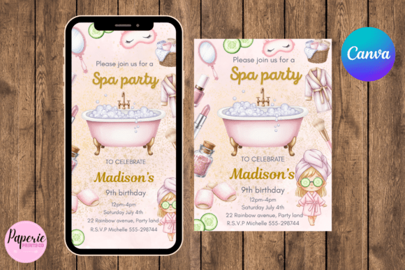 Download Spa Birthday Party Invitation Editable - Art Collection