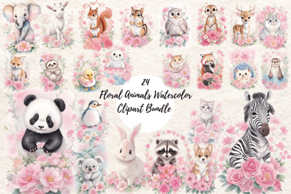 Download Floral Animals Watercolor Clipart Bundle - Art Collection