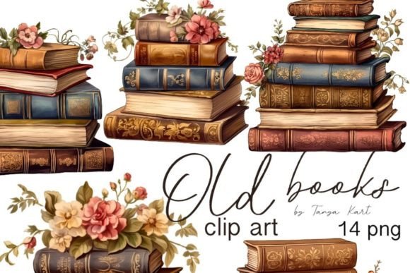Download Vintage Book Clipart Bundle, Old Books - Art Collection