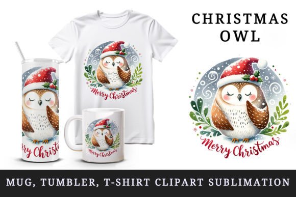 Download Christmas Owl Tumbler, Mug Wrap, Clipart - Art Collection