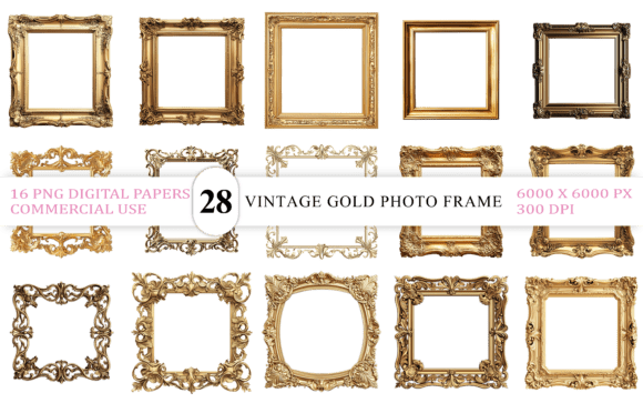 Download Vintage Gold Photo Frame PNG - Photo Collection
