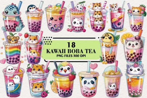 Download Kawaii Boba Tea Clipart Bundle - Art Collection