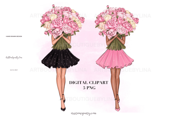 Download Peony Bouquet Girl Clipart - Art Collection
